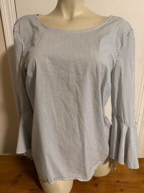 A. Byer White and Blue Pinstripe Bell-Sleeve Blouse
